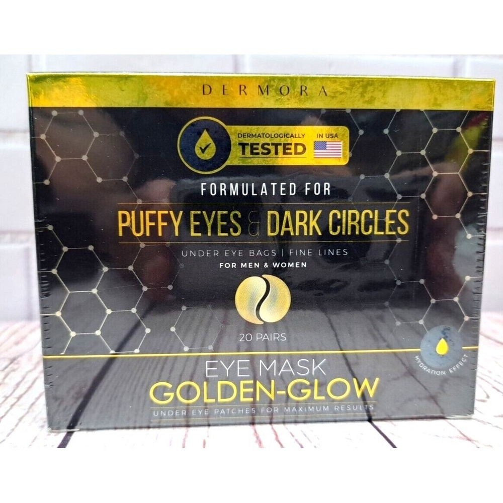 Dermora Golden-Glow Eye Mask For Puffy Eyes & Dark Circles  Men & Women  20 Pair